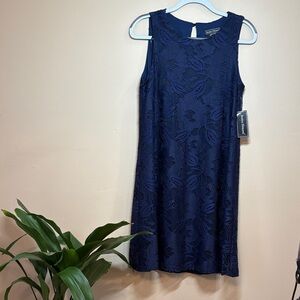 Jessica Howard Navy Blue Sleeveless, Lined Lace Midi Dress, 6, NWT